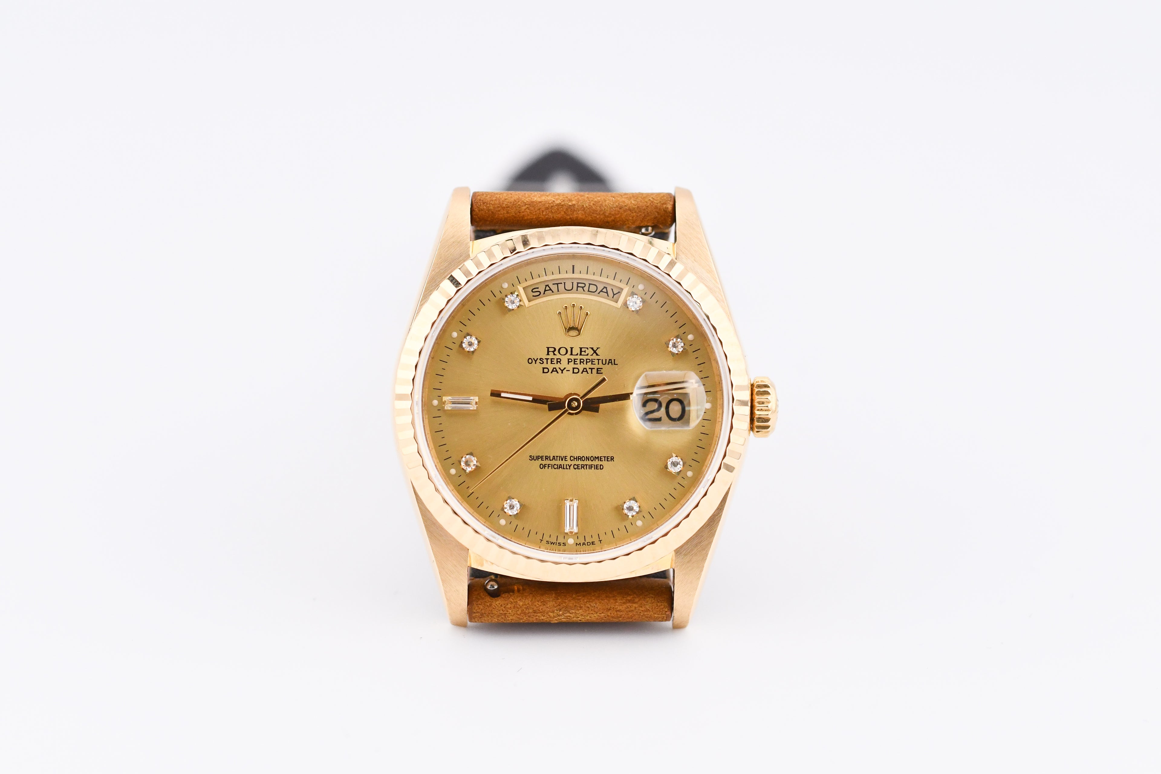 Rolex Day-Date 36mm Ref 18038 Champagne Baguette Diamond Dial