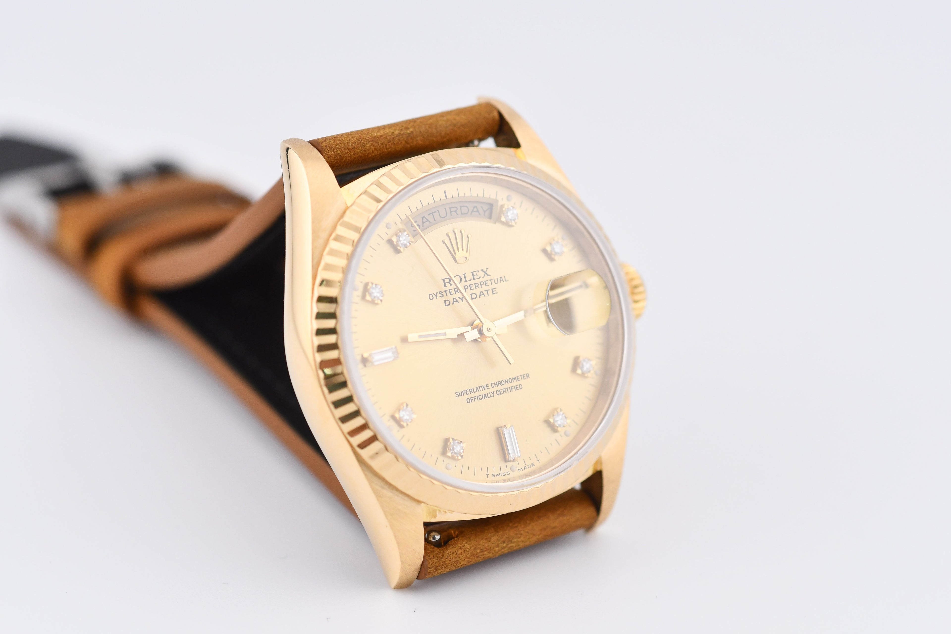 Rolex Day-Date 36mm Ref 18038 Champagne Baguette Diamond Dial