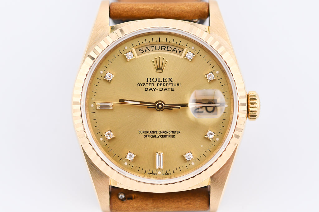 Rolex Day-Date 36mm Ref 18038 Champagne Baguette Diamond Dial