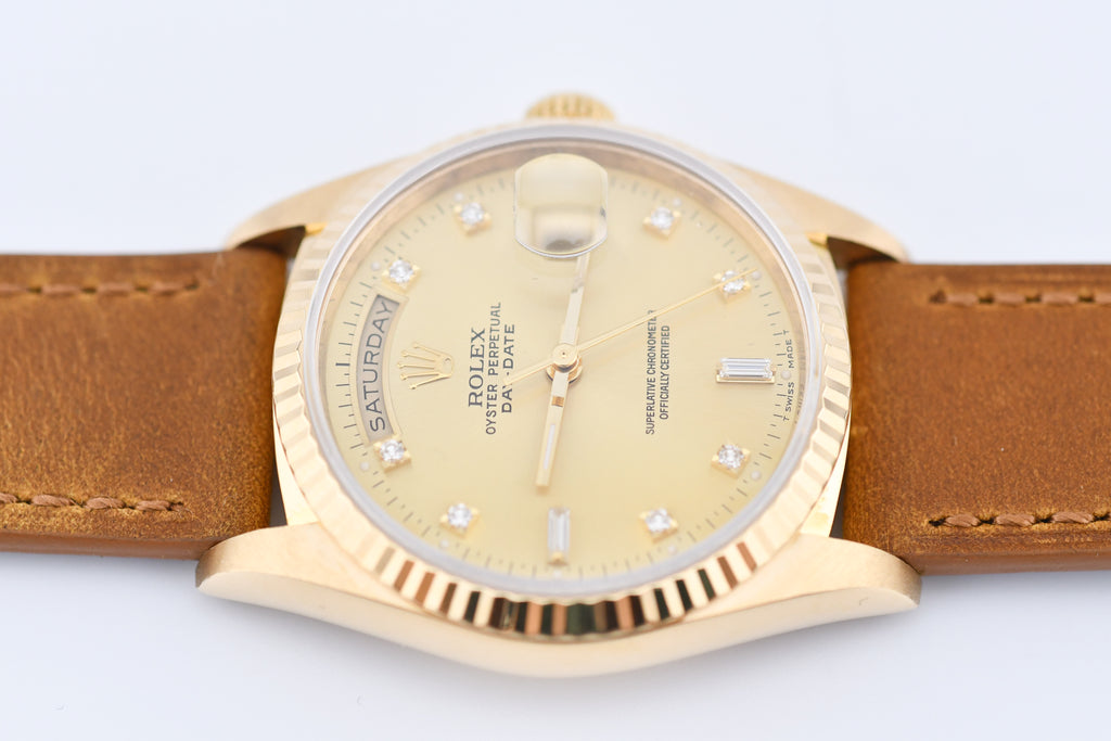 Rolex Day-Date 36mm Ref 18038 Champagne Baguette Diamond Dial