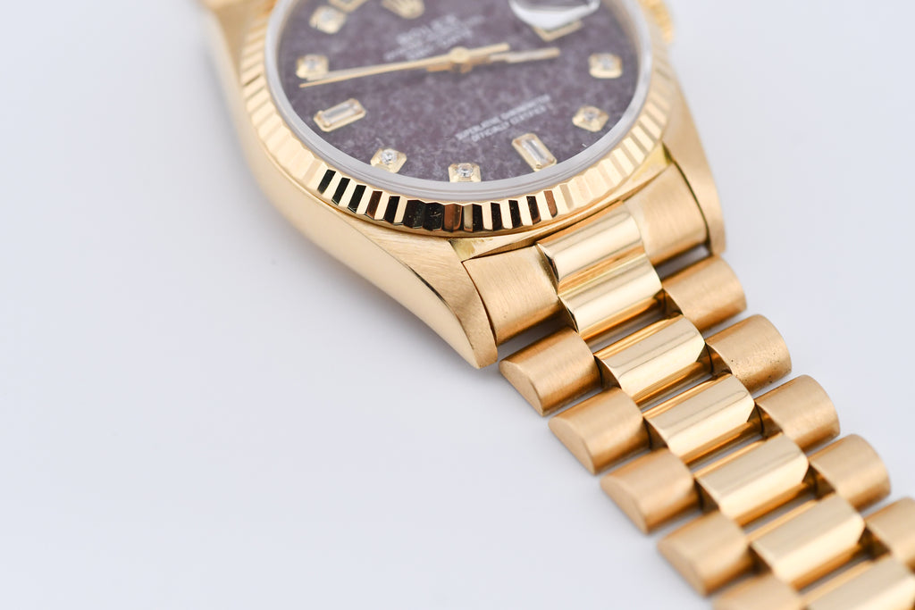 Rolex Day-Date 36mm Ref 18038 Red Rubellite Baguette Diamond Dial