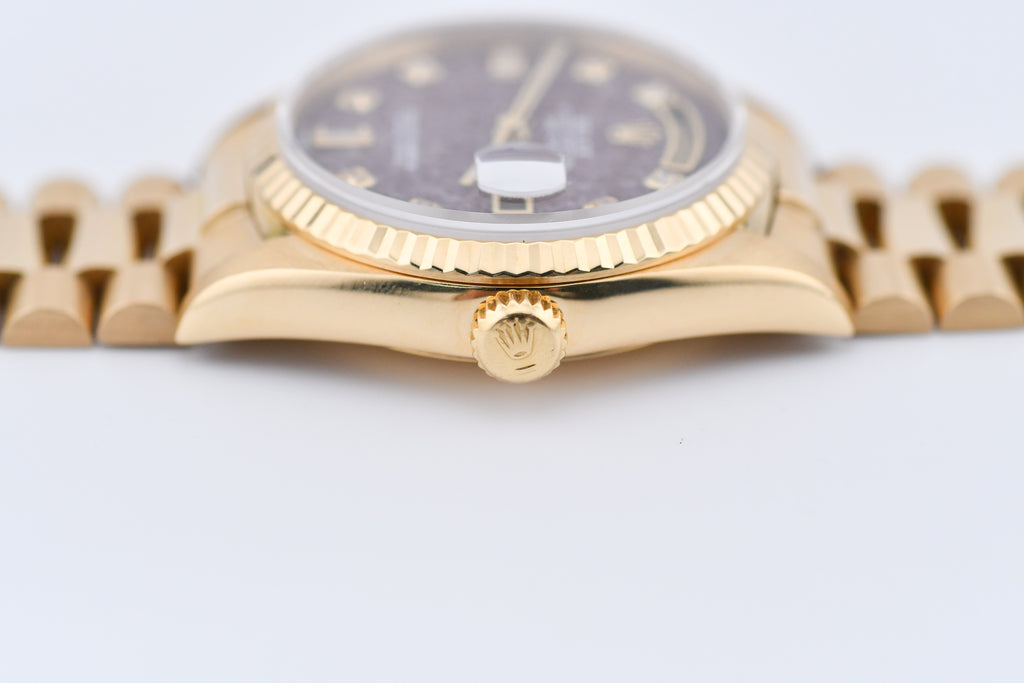 Rolex Day-Date 36mm Ref 18038 Red Rubellite Baguette Diamond Dial