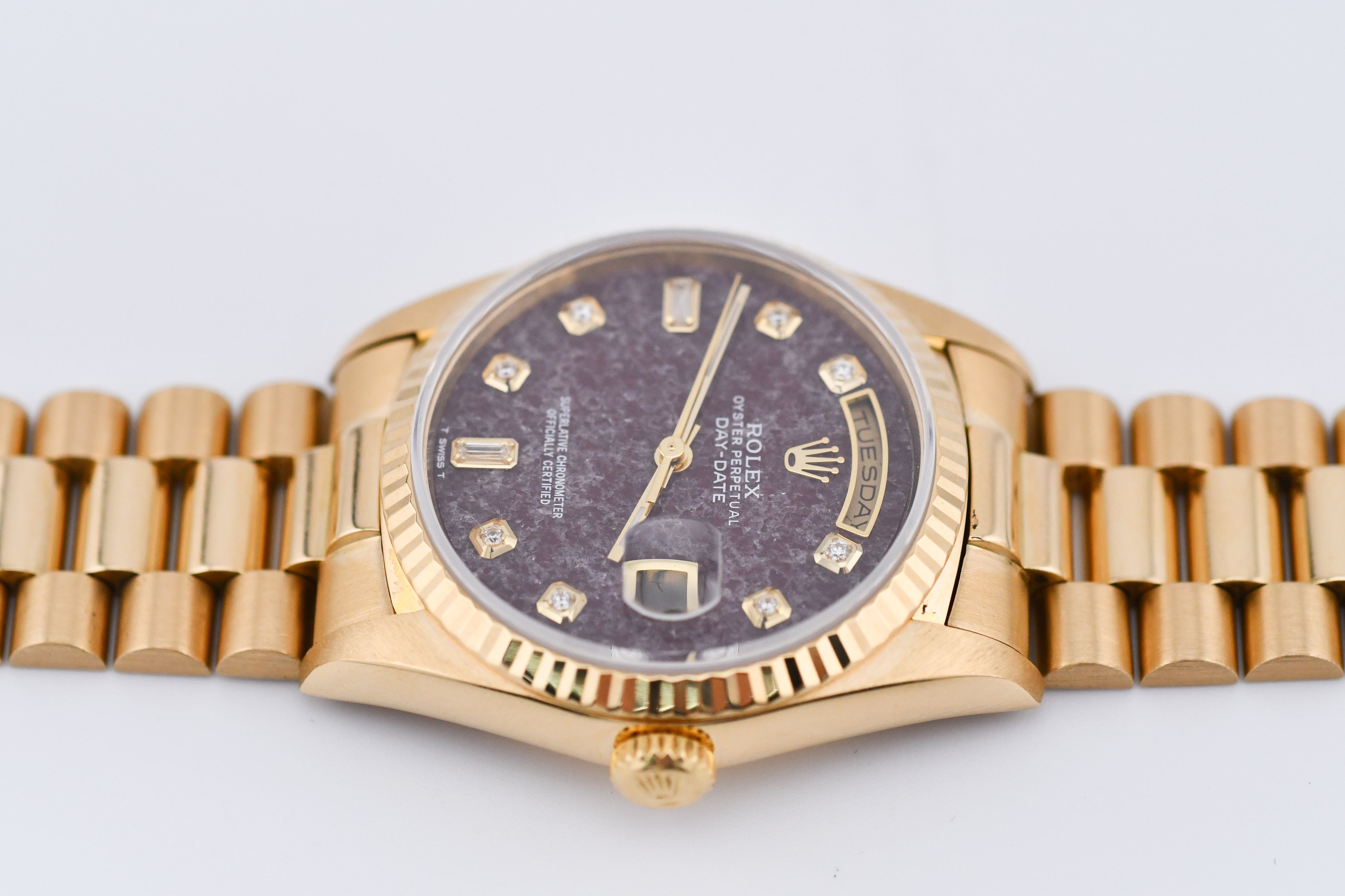 Rolex Day-Date 36mm Ref 18038 Red Rubellite Baguette Diamond Dial