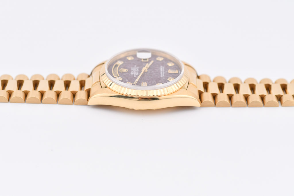 Rolex Day-Date 36mm Ref 18038 Red Rubellite Baguette Diamond Dial