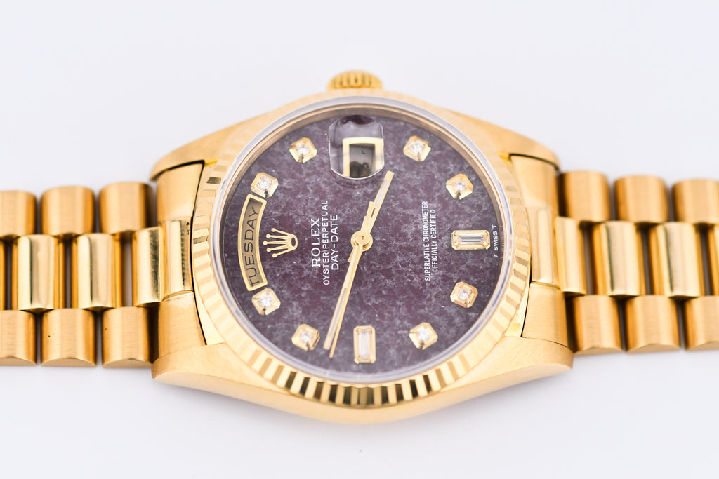 Rolex Day-Date 36mm Ref 18038 Red Rubellite Baguette Diamond Dial