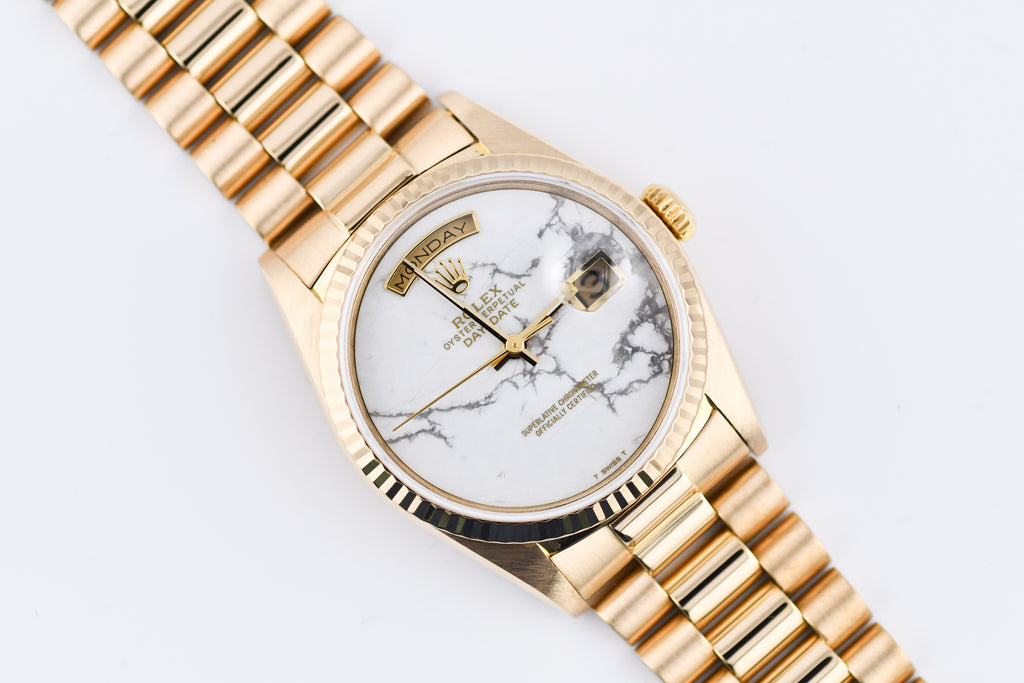 Rolex Day-Date 36mm Ref 18038 White Marble Dial