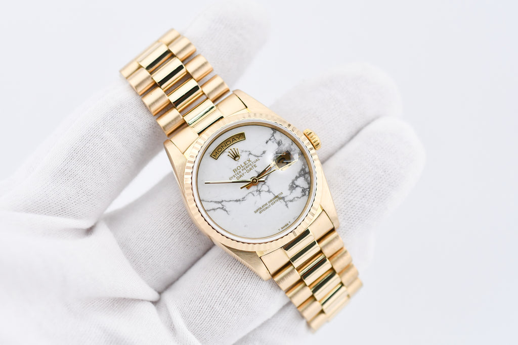 Rolex Day-Date 36mm Ref 18038 White Marble Dial