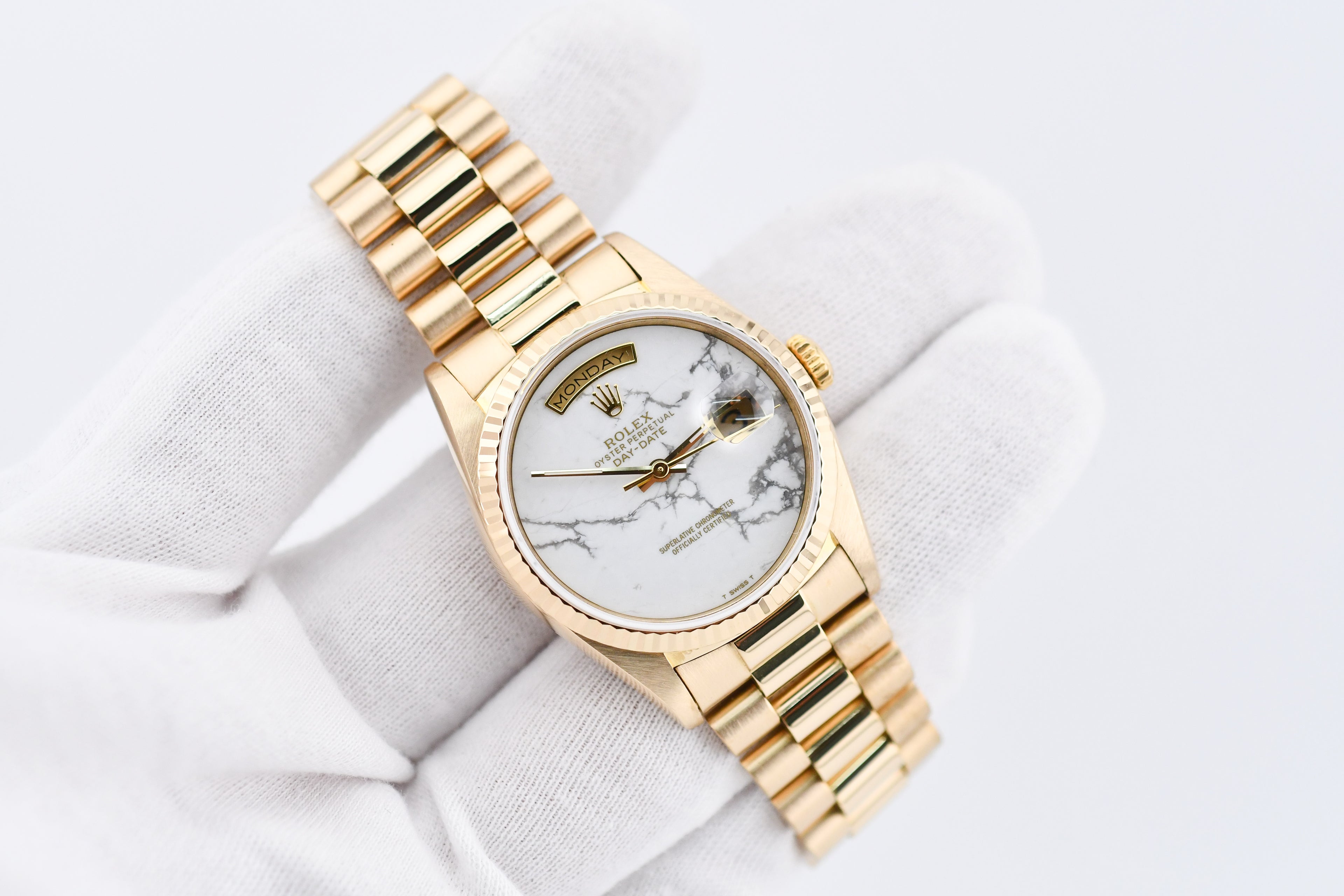 Rolex Day-Date 36mm Ref 18038 White Marble Dial