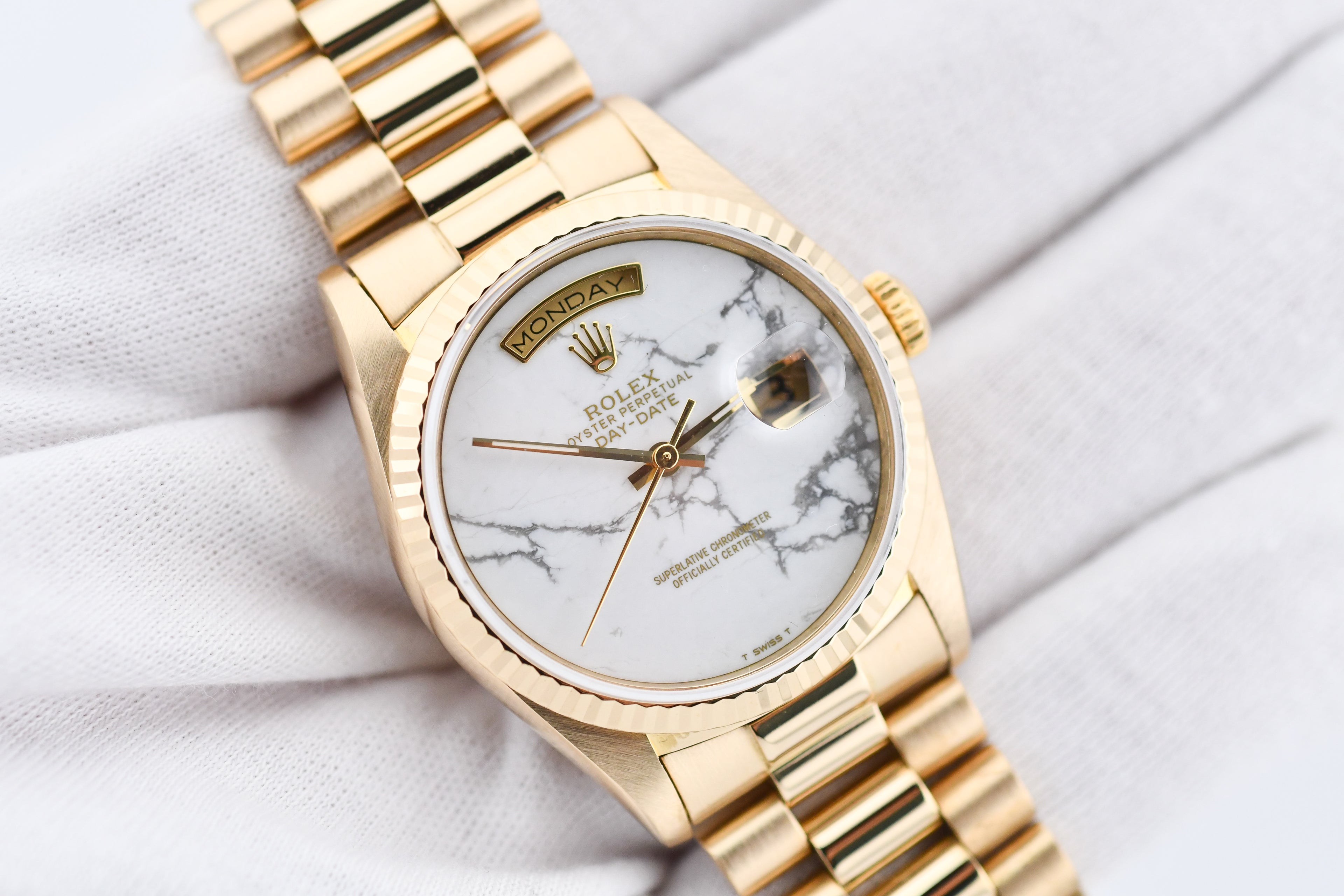 Rolex Day-Date 36mm Ref 18038 White Marble Dial