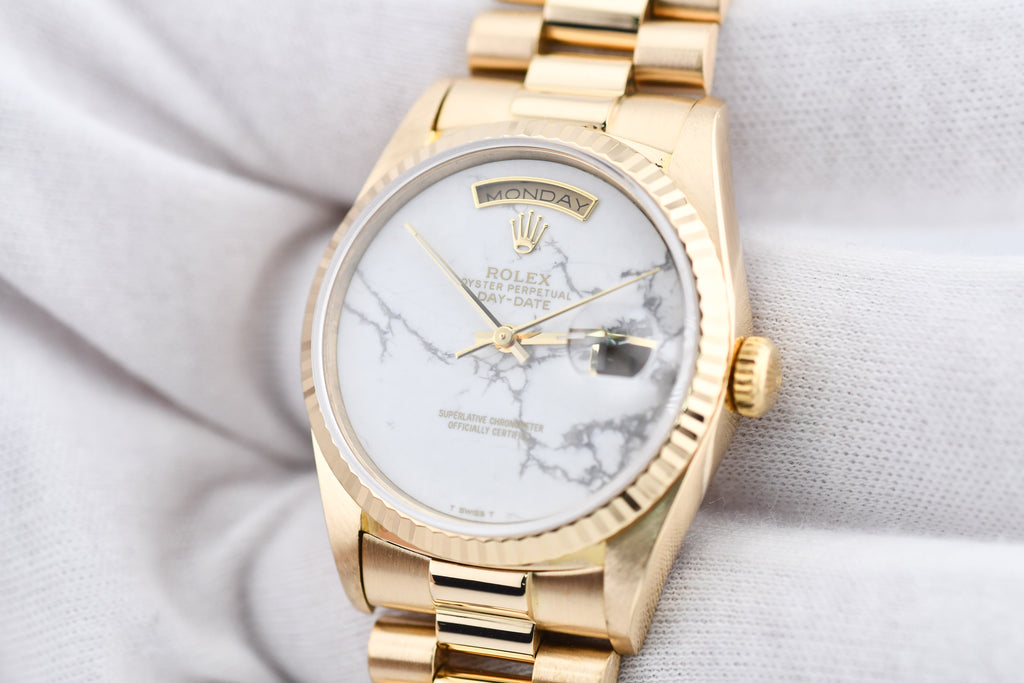 Rolex Day-Date 36mm Ref 18038 White Marble Dial