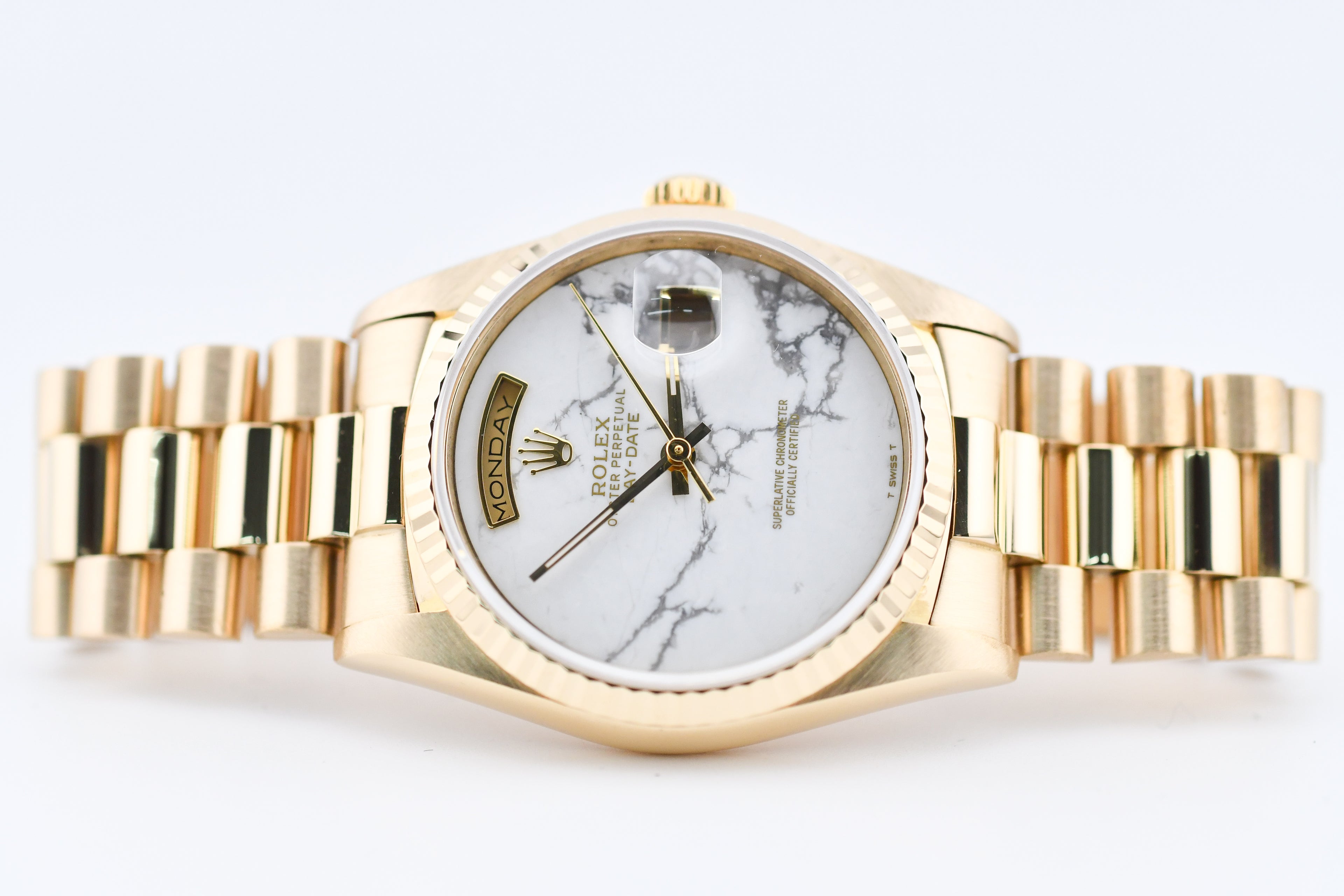 Rolex Day-Date 36mm Ref 18038 White Marble Dial
