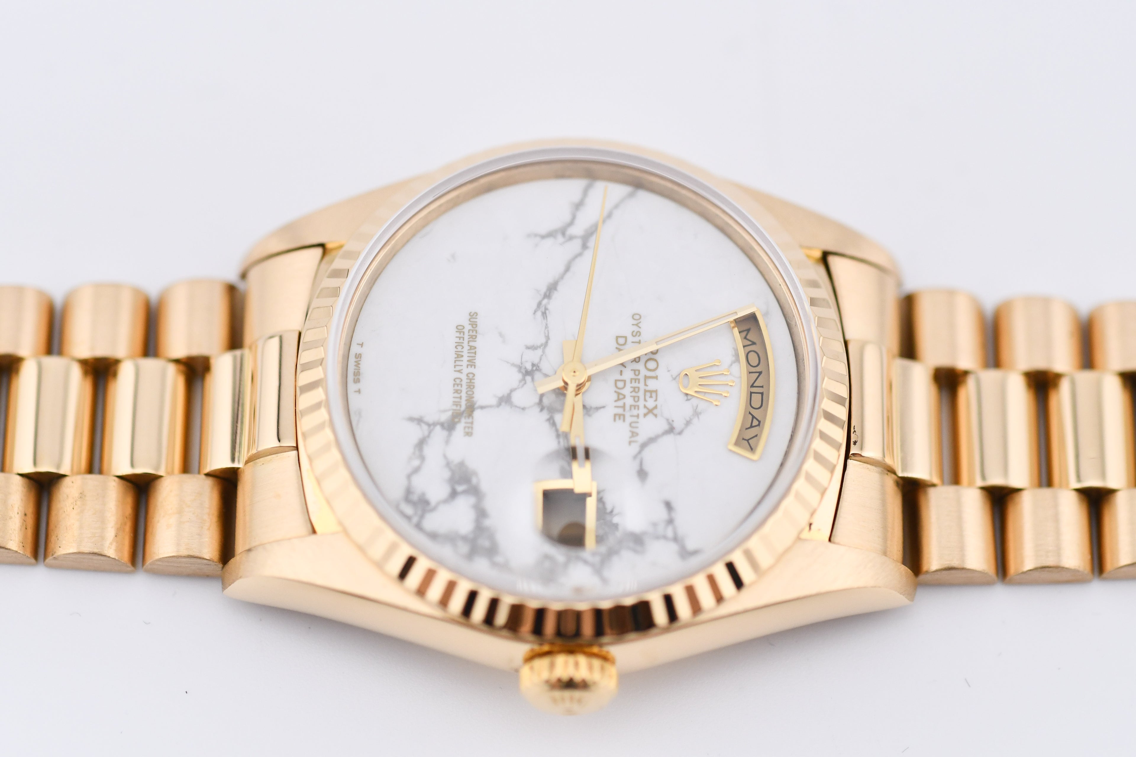 Rolex Day-Date 36mm Ref 18038 White Marble Dial