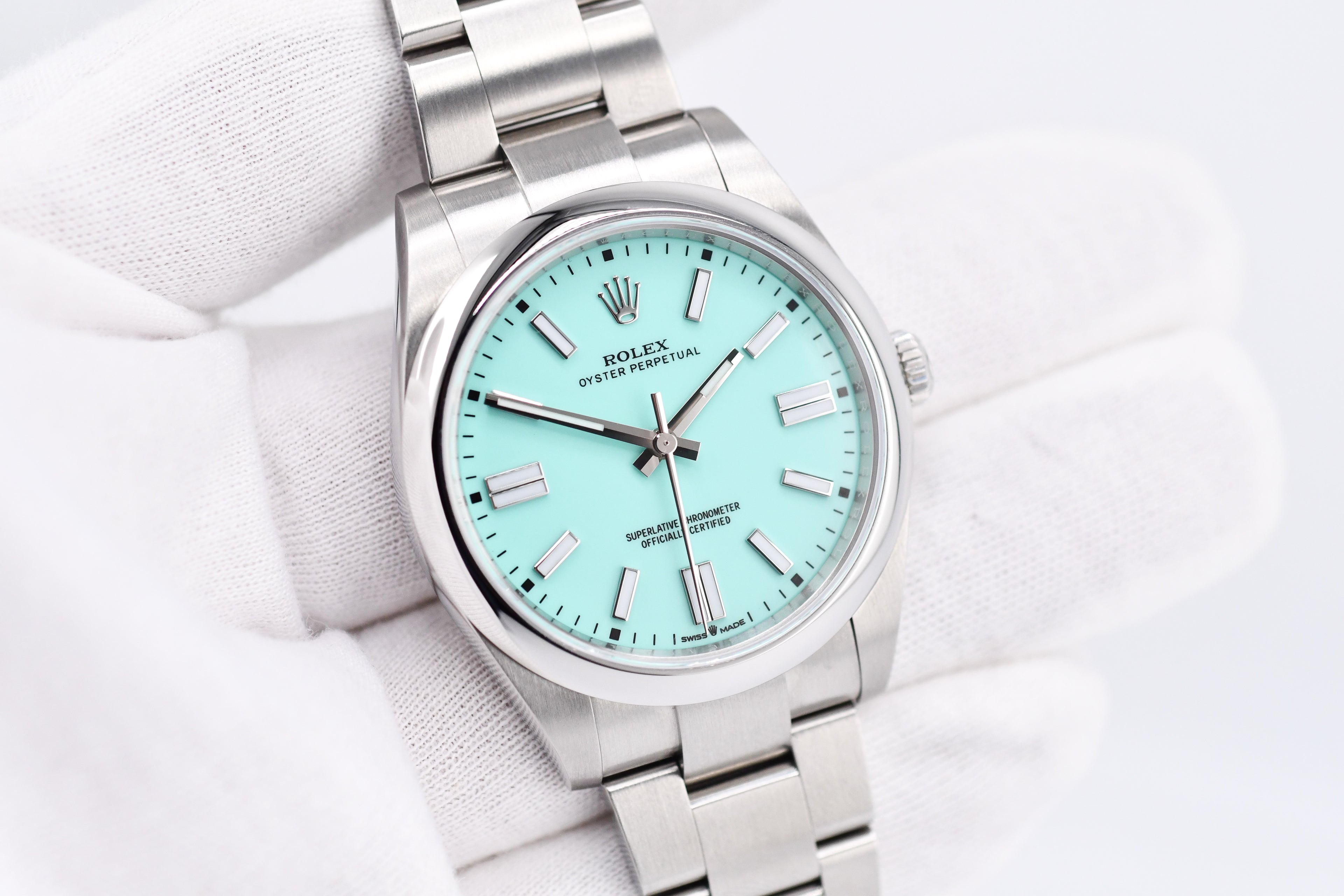 Rolex Oyster Perpetual Ref 124300 Custom Turquoise Blue Dial