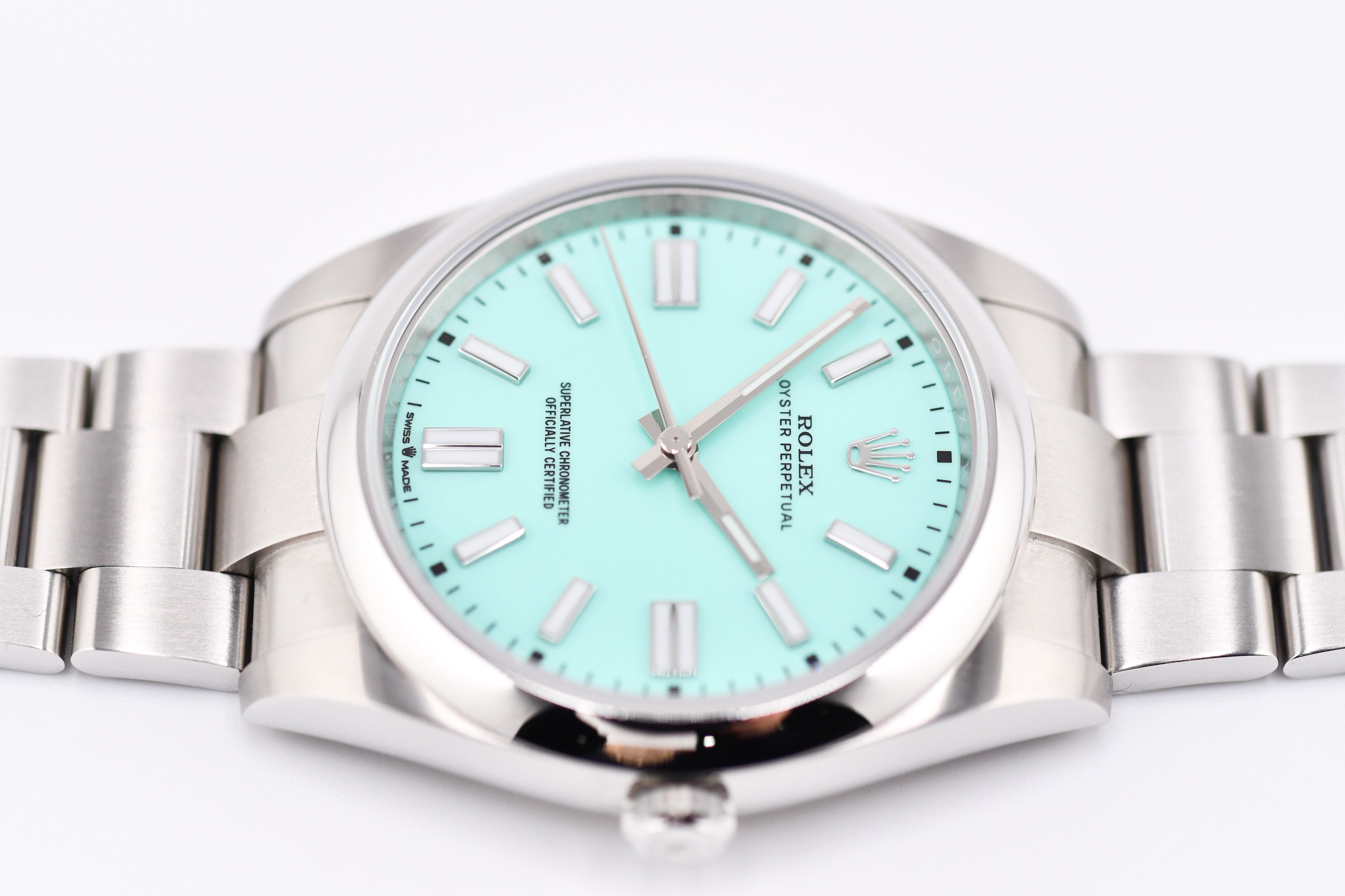 Rolex Oyster Perpetual Ref 124300 Custom Turquoise Blue Dial
