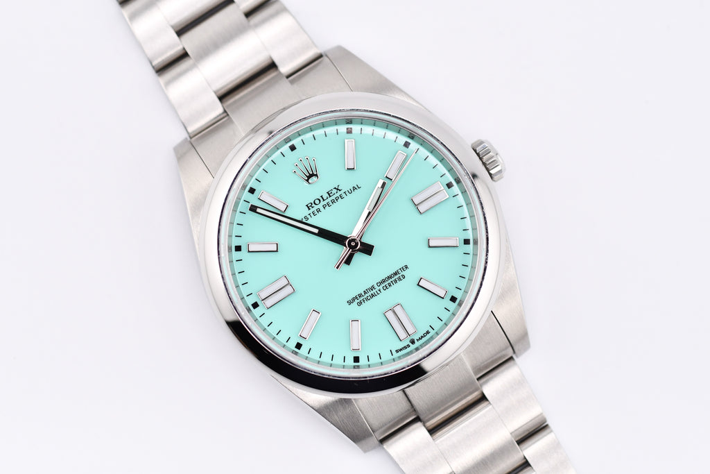 Rolex Oyster Perpetual Ref 124300 Custom Turquoise Blue Dial