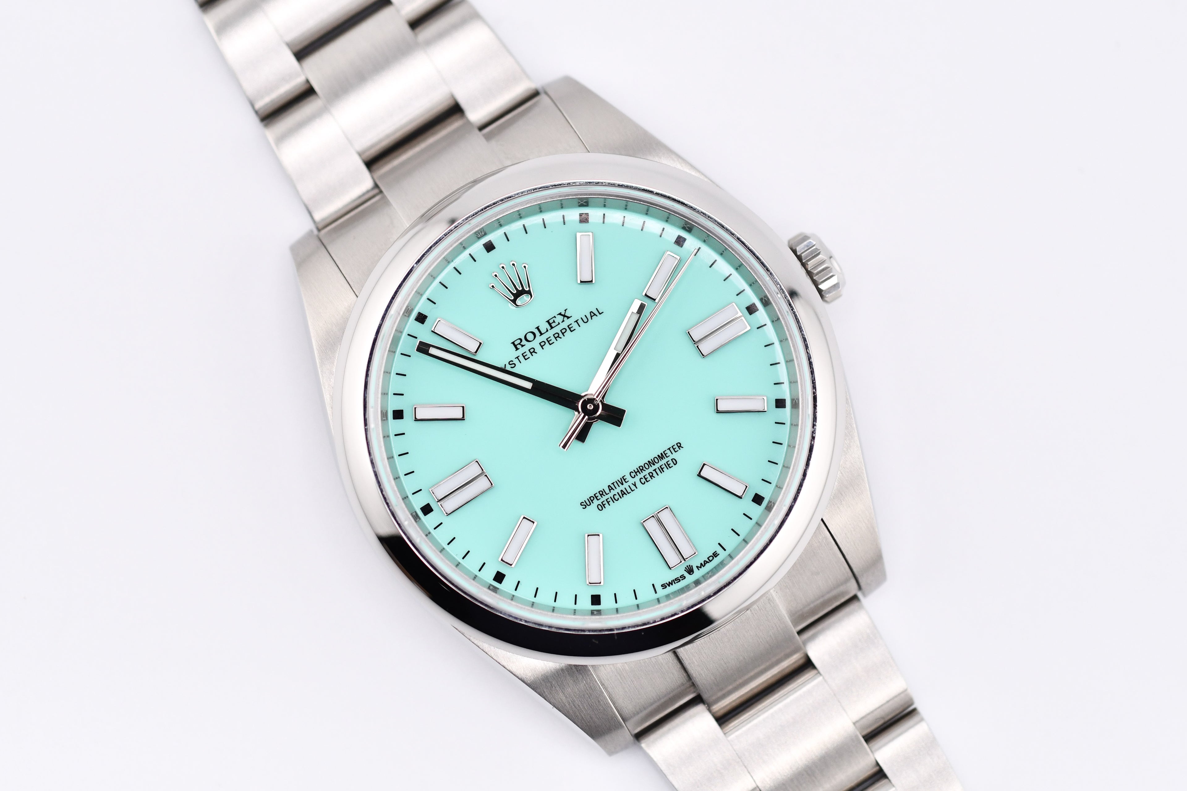 Rolex Oyster Perpetual Ref 124300 Custom Turquoise Blue Dial