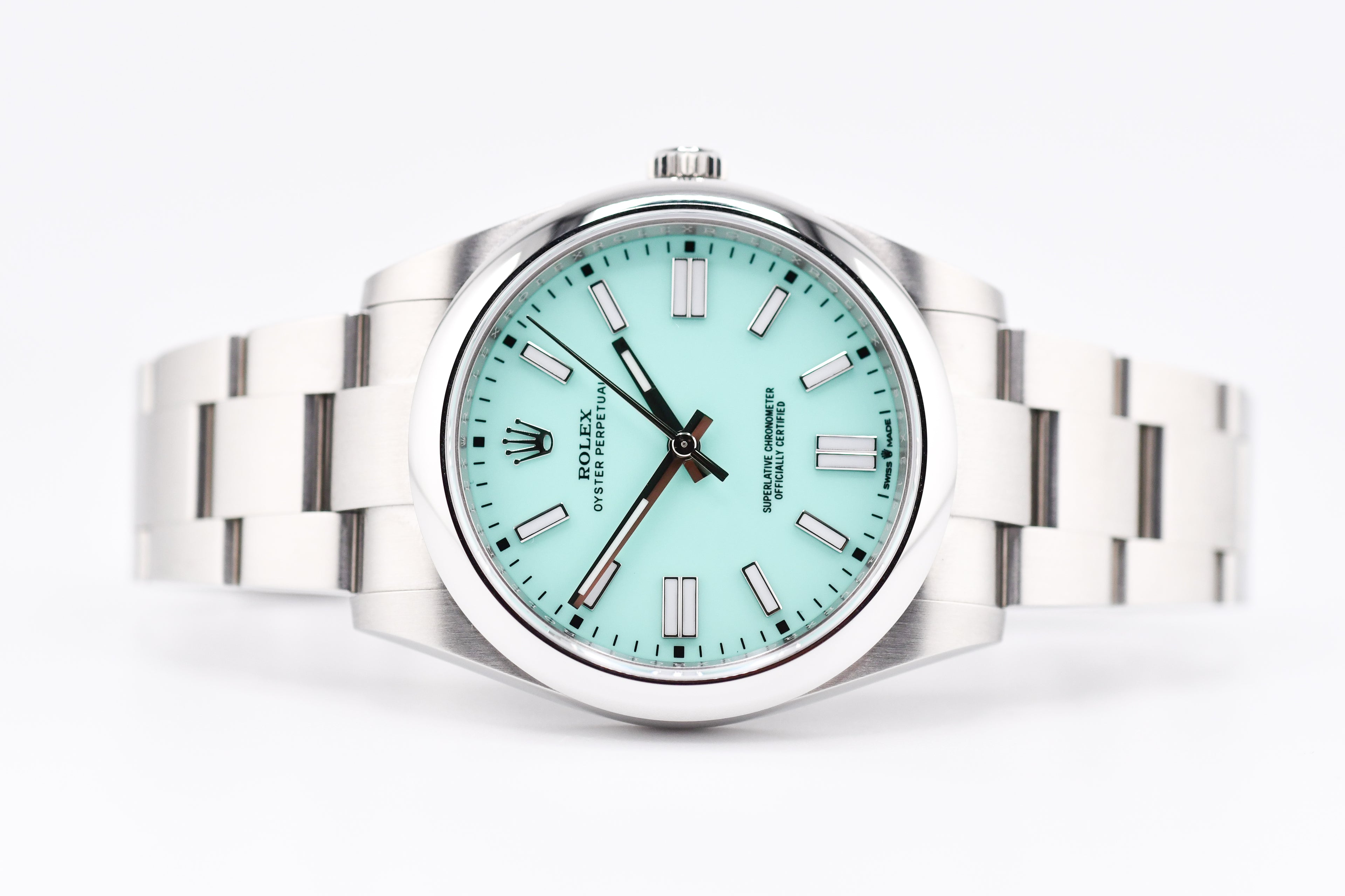 Rolex Oyster Perpetual Ref 124300 Custom Turquoise Blue Dial