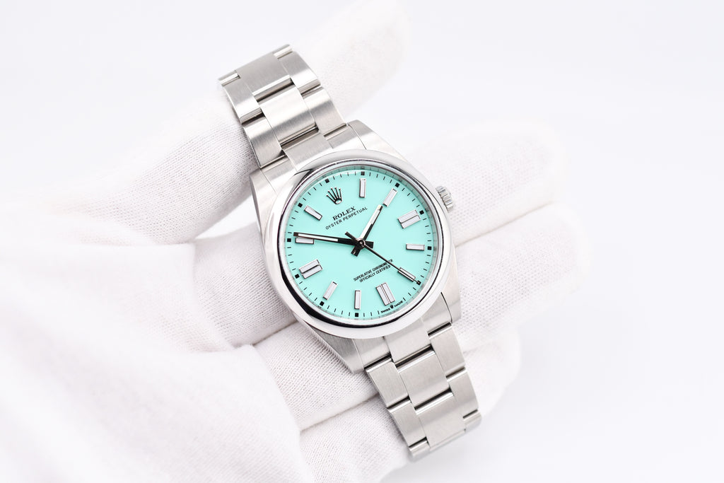 Rolex Oyster Perpetual Ref 124300 Custom Turquoise Blue Dial