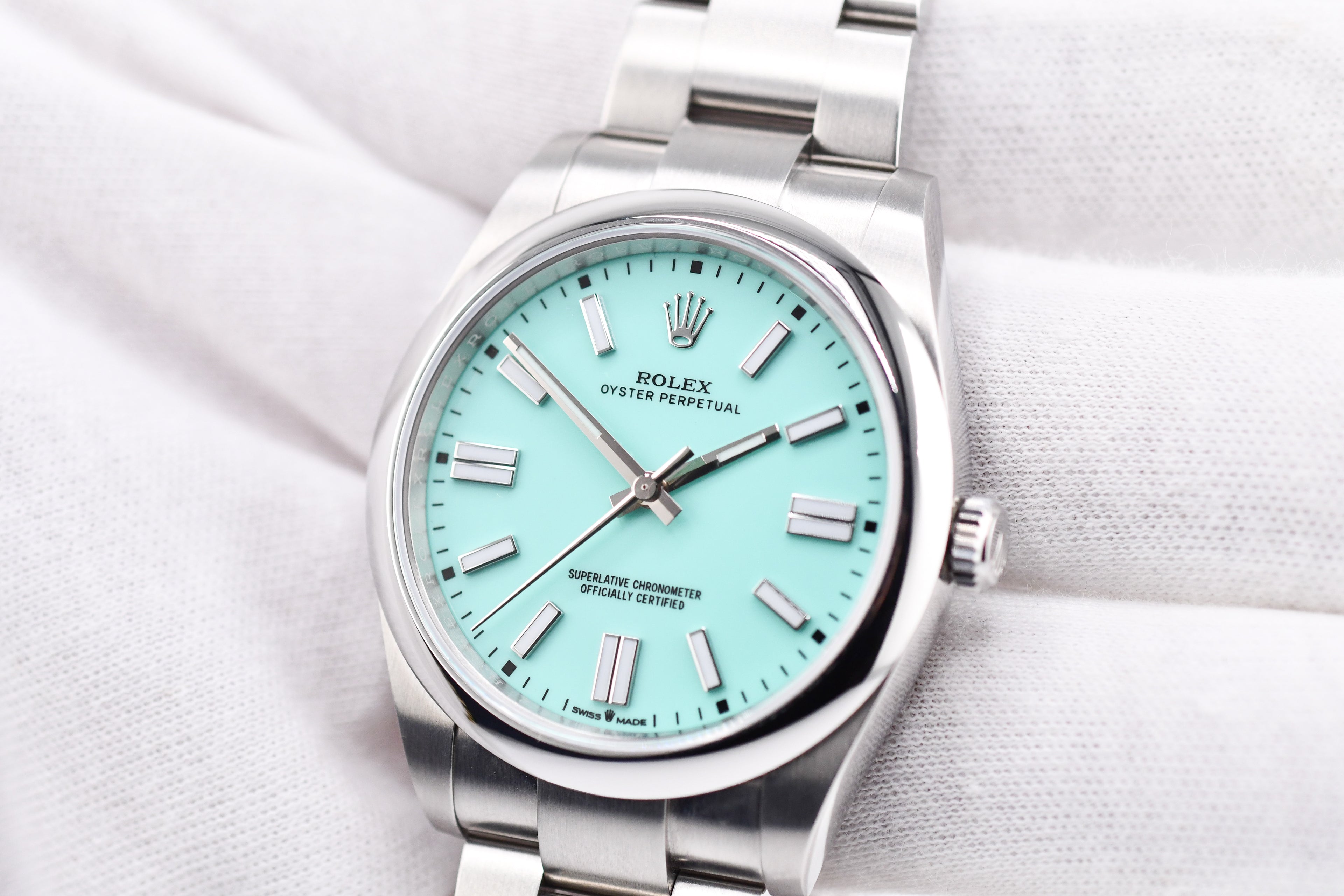 Rolex Oyster Perpetual Ref 124300 Custom Turquoise Blue Dial