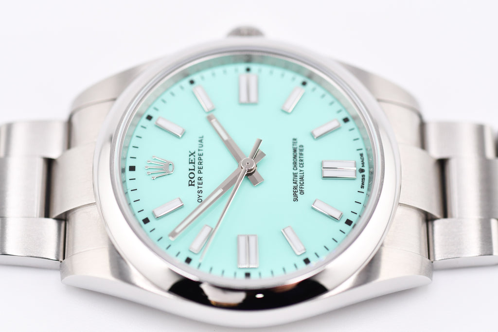 Rolex Oyster Perpetual Ref 124300 Custom Turquoise Blue Dial
