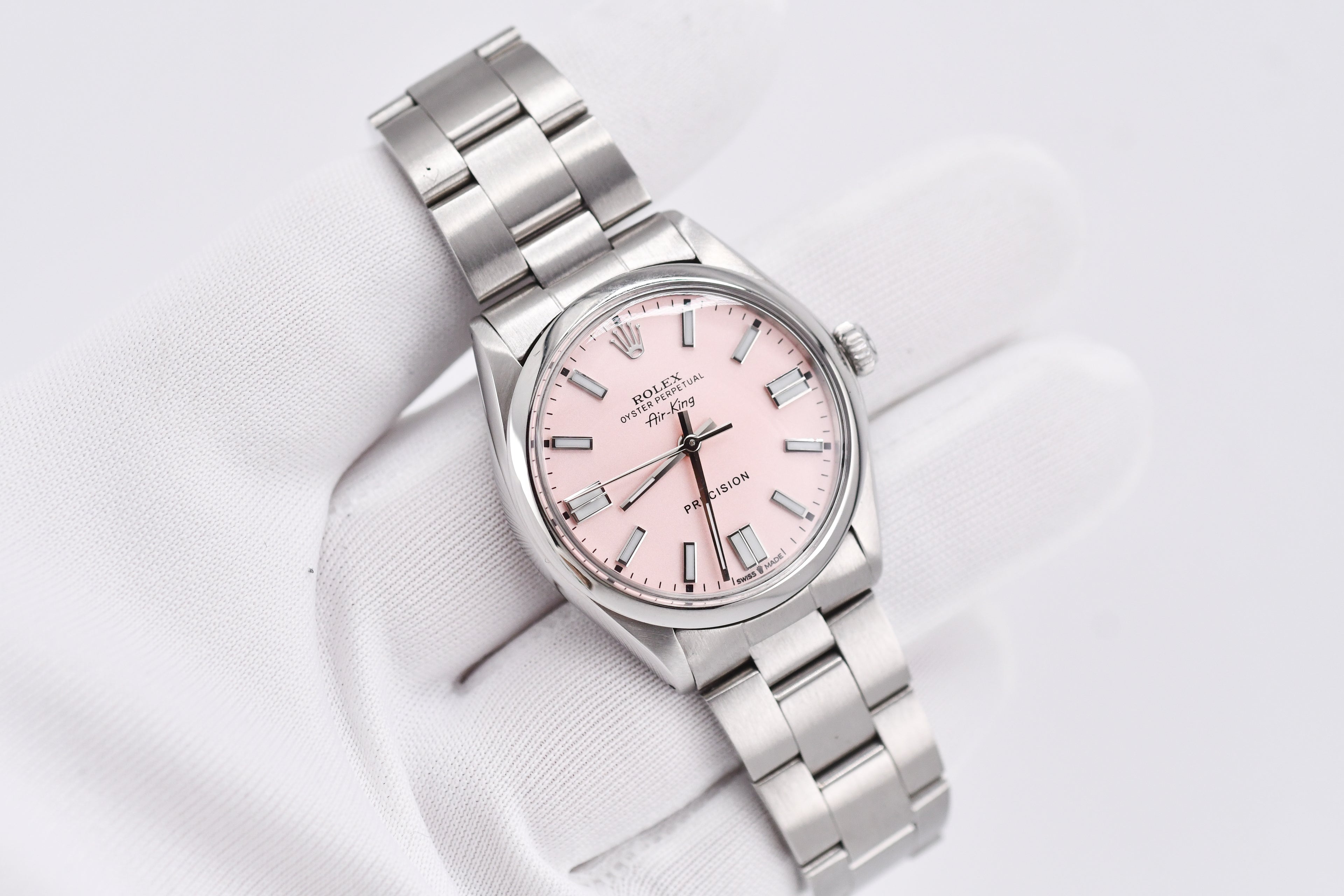 Rolex Precision 34mm Ref 5500 Stainless Steel Pink Dial
