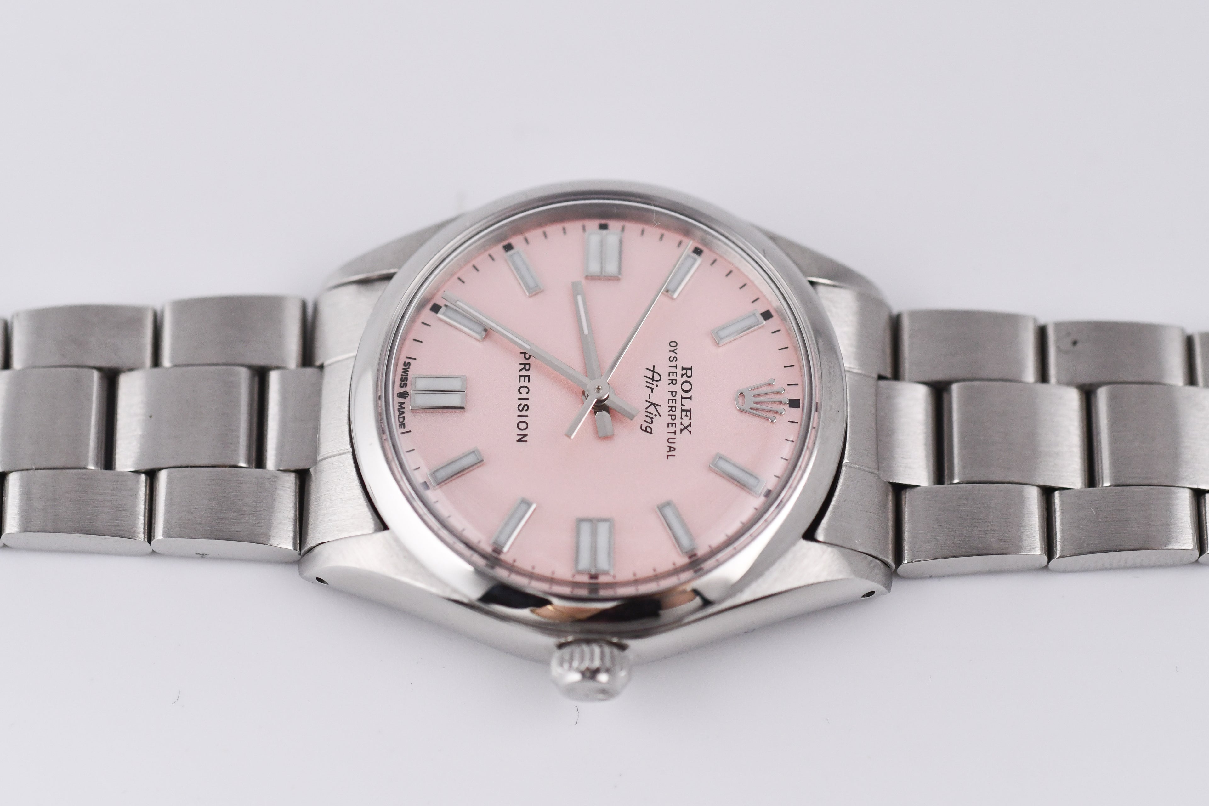 Rolex Precision 34mm Ref 5500 Stainless Steel Pink Dial