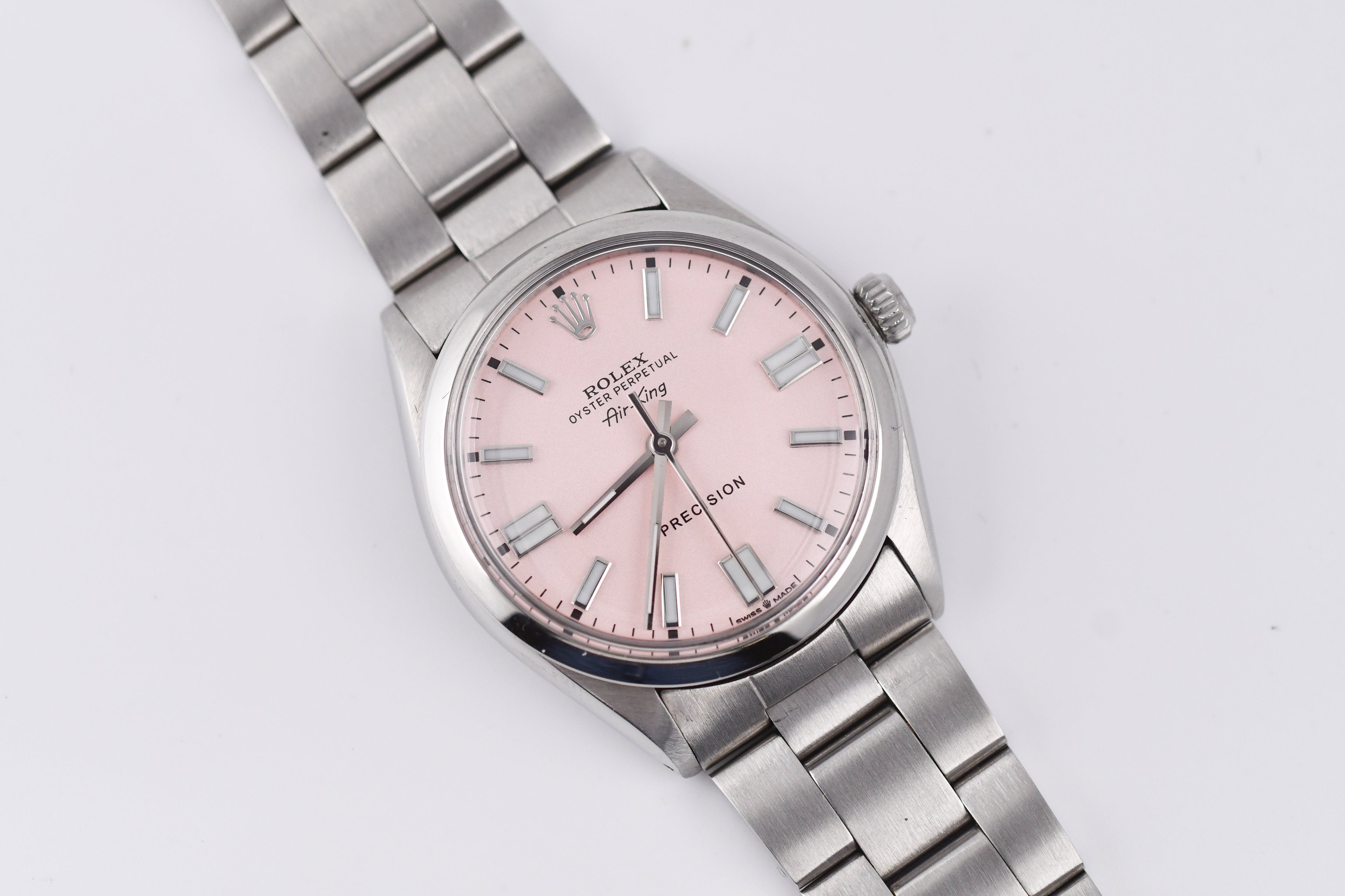 Rolex Precision 34mm Ref 5500 Stainless Steel Pink Dial