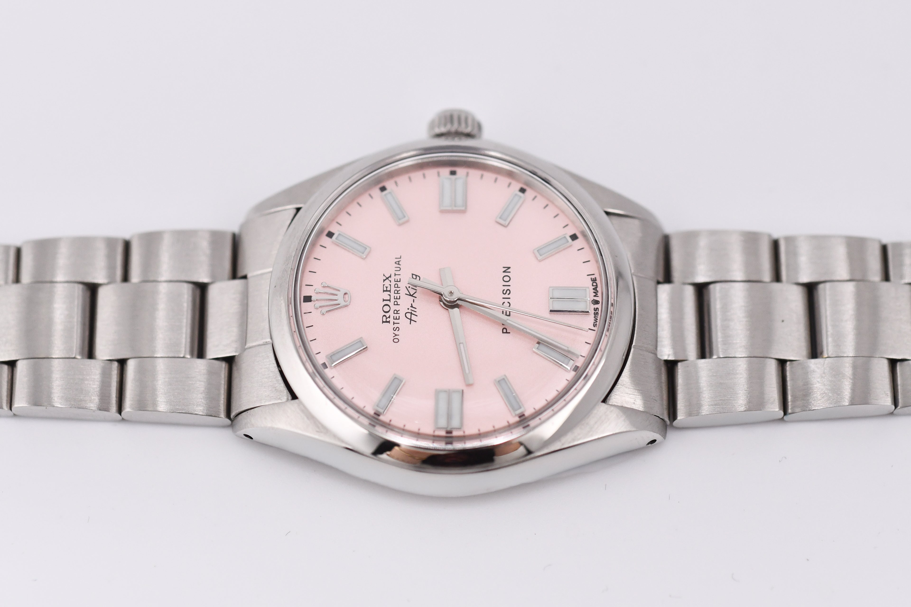 Rolex Precision 34mm Ref 5500 Stainless Steel Pink Dial