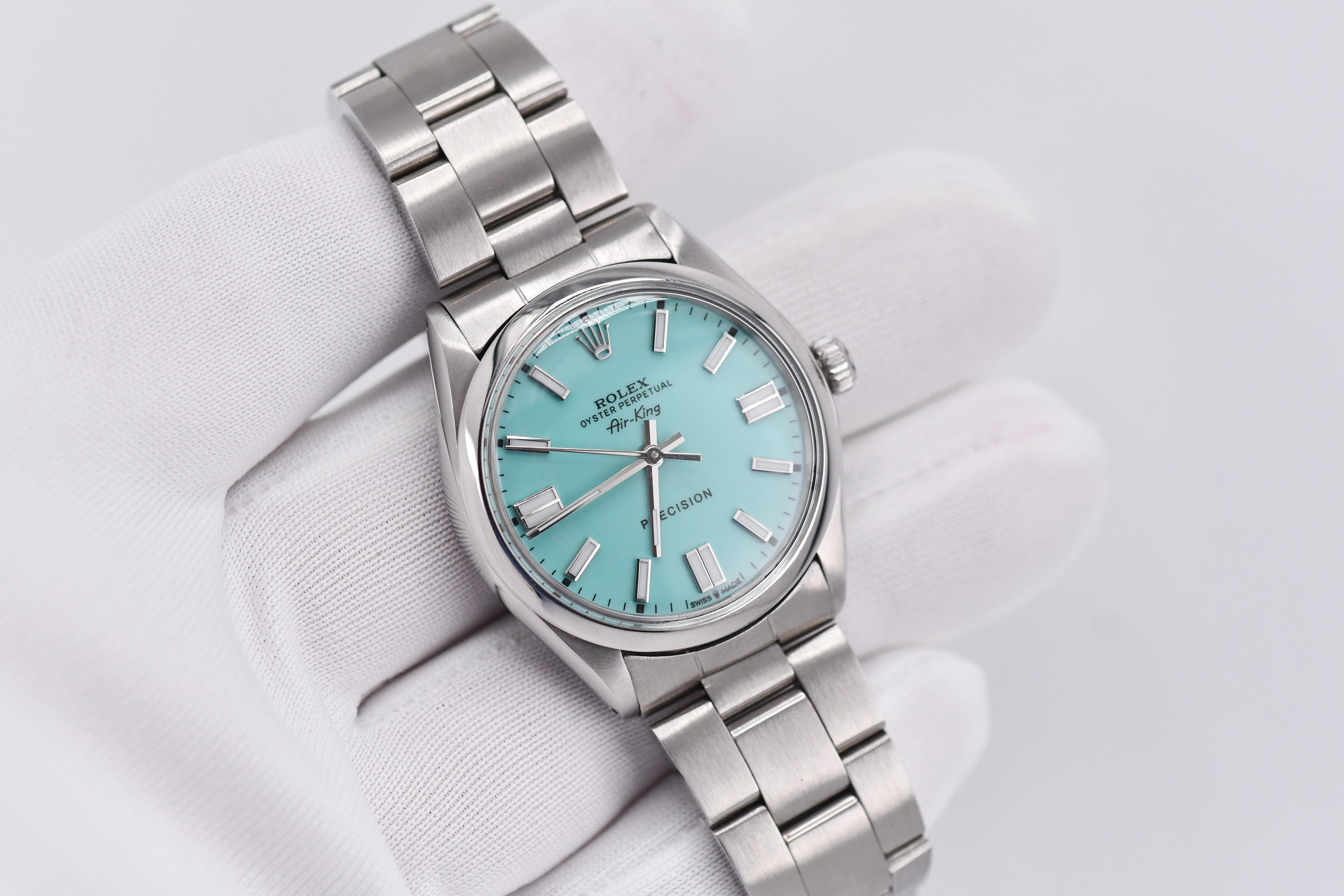 Rolex Precision 34mm Ref 5500 Stainless Steel Turquoise Dial