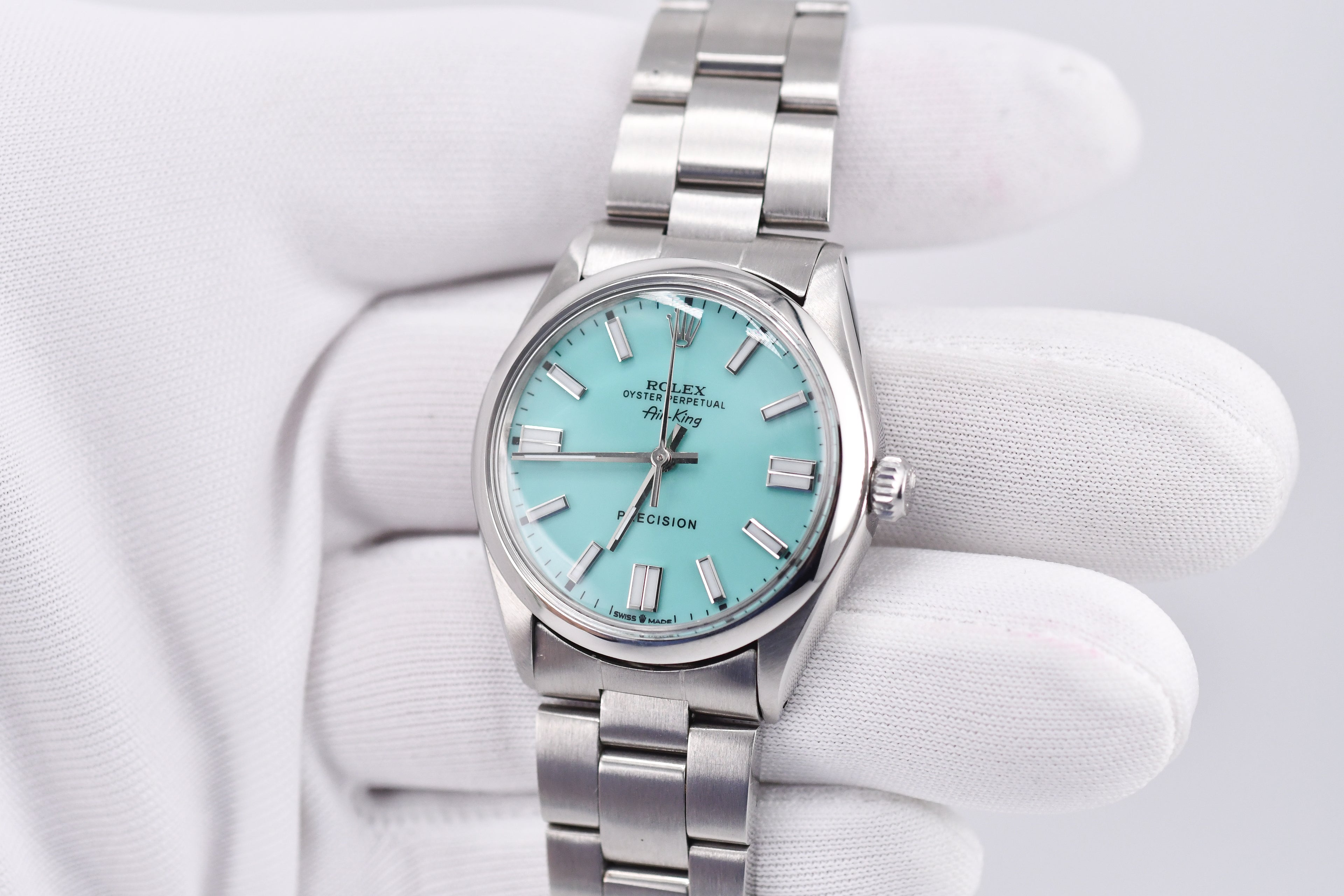 Rolex Precision 34mm Ref 5500 Stainless Steel Turquoise Dial