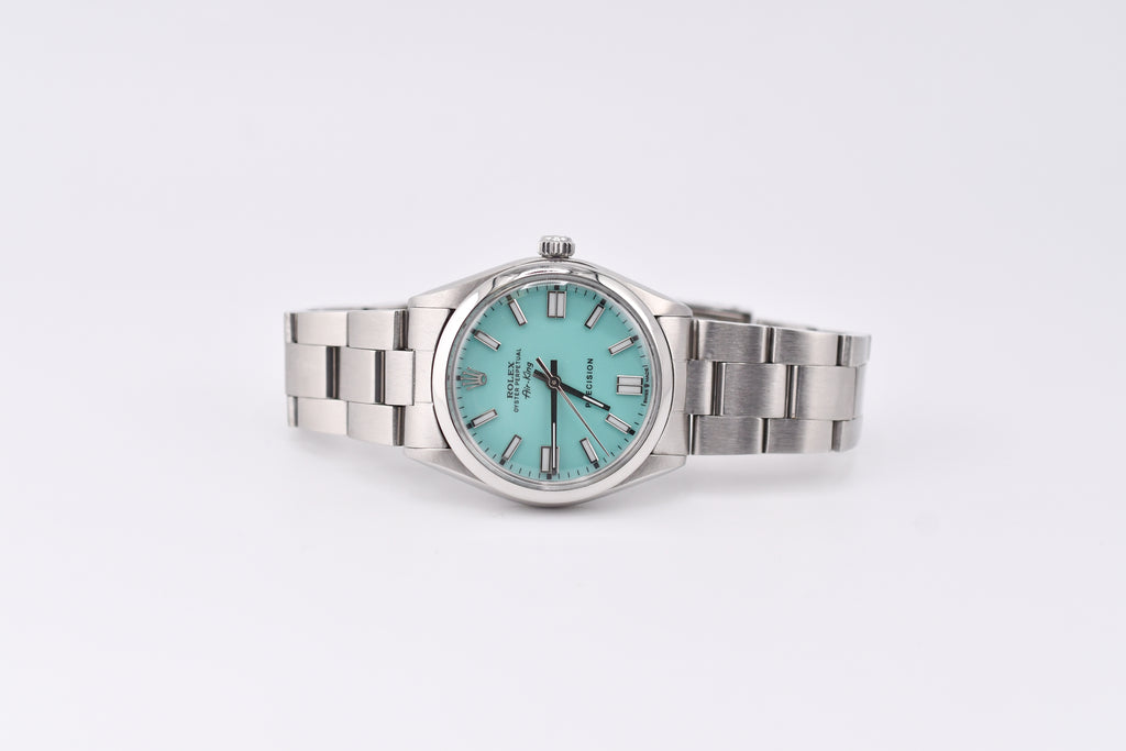 Rolex Precision 34mm Ref 5500 Stainless Steel Turquoise Dial