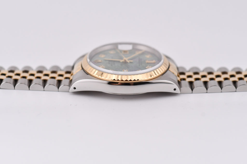 Rolex Datejust 36mm Ref 16233 Yellow Gold Bezel Black Mother of Pearl Dial