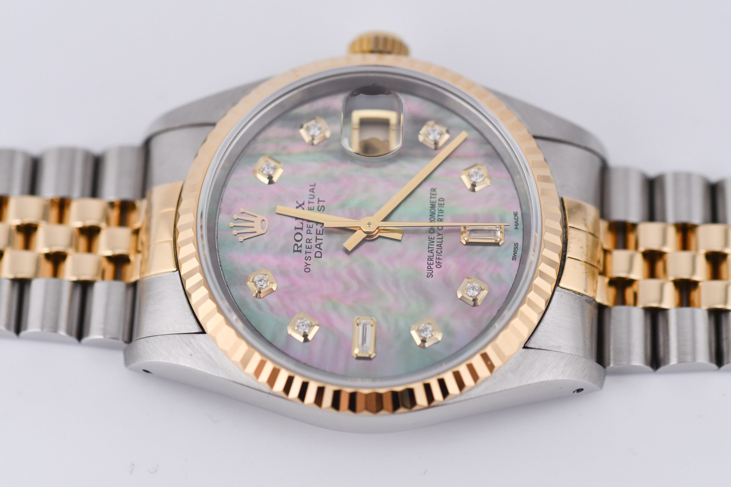 Rolex Datejust 36mm Ref 16233 Yellow Gold Bezel Black Mother of Pearl Dial