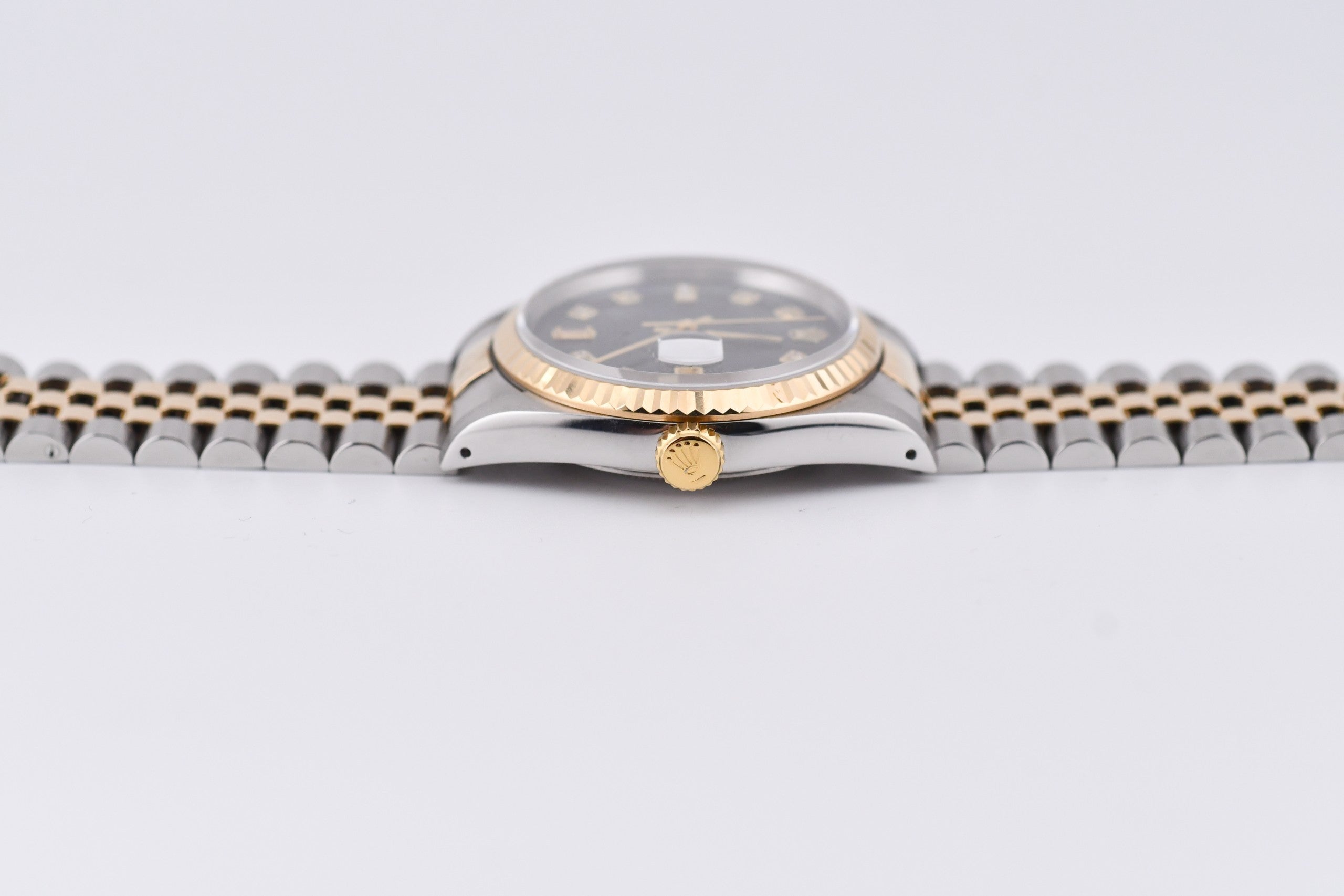Rolex Datejust 36mm Ref 16233 Yellow Gold Bezel Black Mother of Pearl Dial
