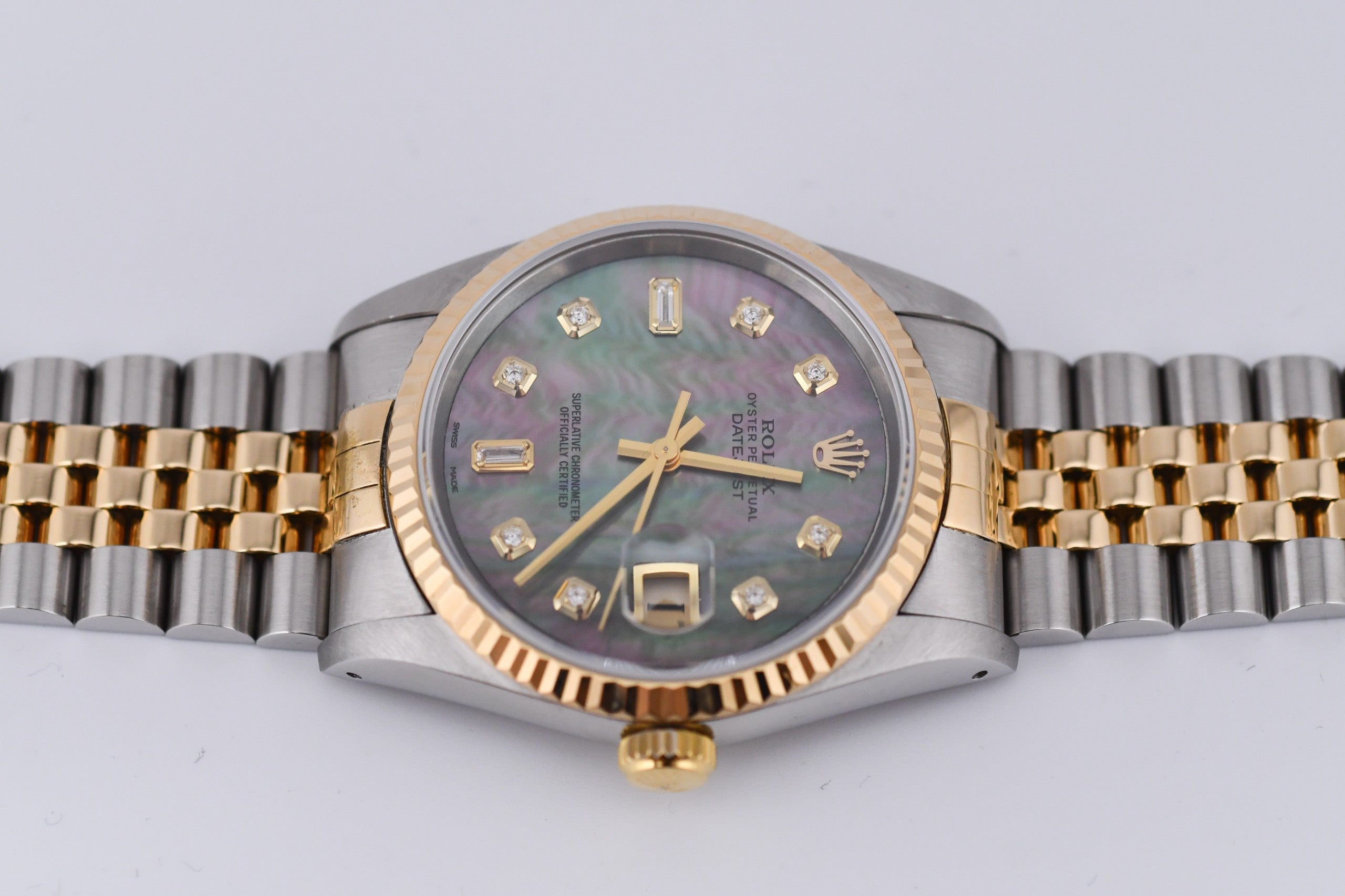 Rolex Datejust 36mm Ref 16233 Yellow Gold Bezel Black Mother of Pearl Dial