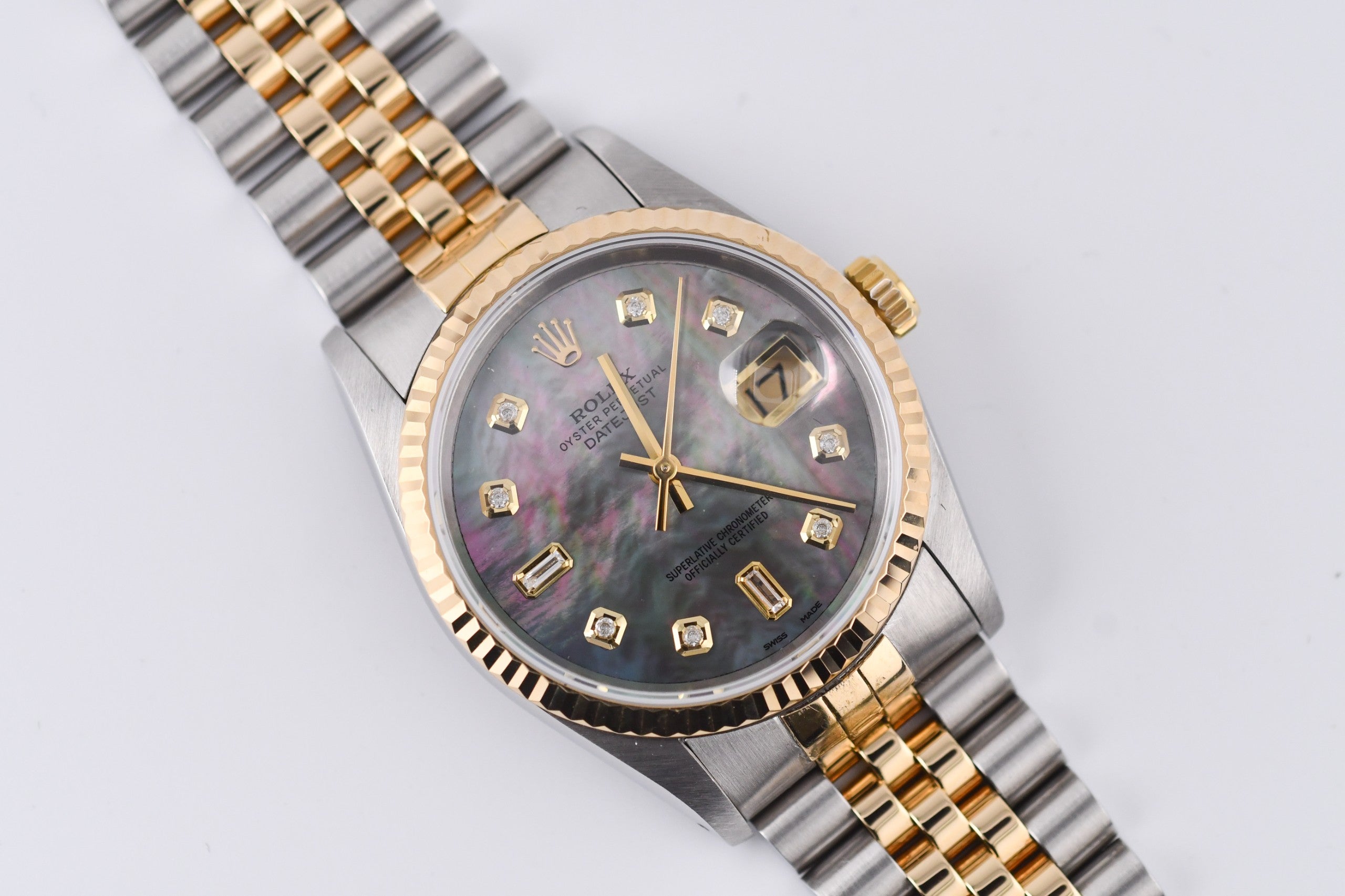Rolex Datejust 36mm Ref 16233 Yellow Gold Bezel Black Mother of Pearl Dial